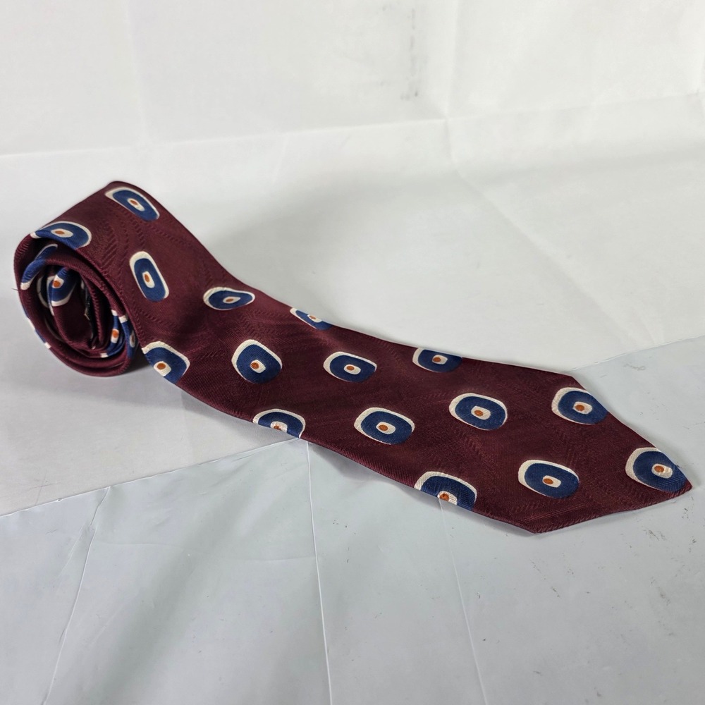 Polo Ralph Lauren Mens Burgundy Blue Bullseye Geometric Silk Necktie NWT